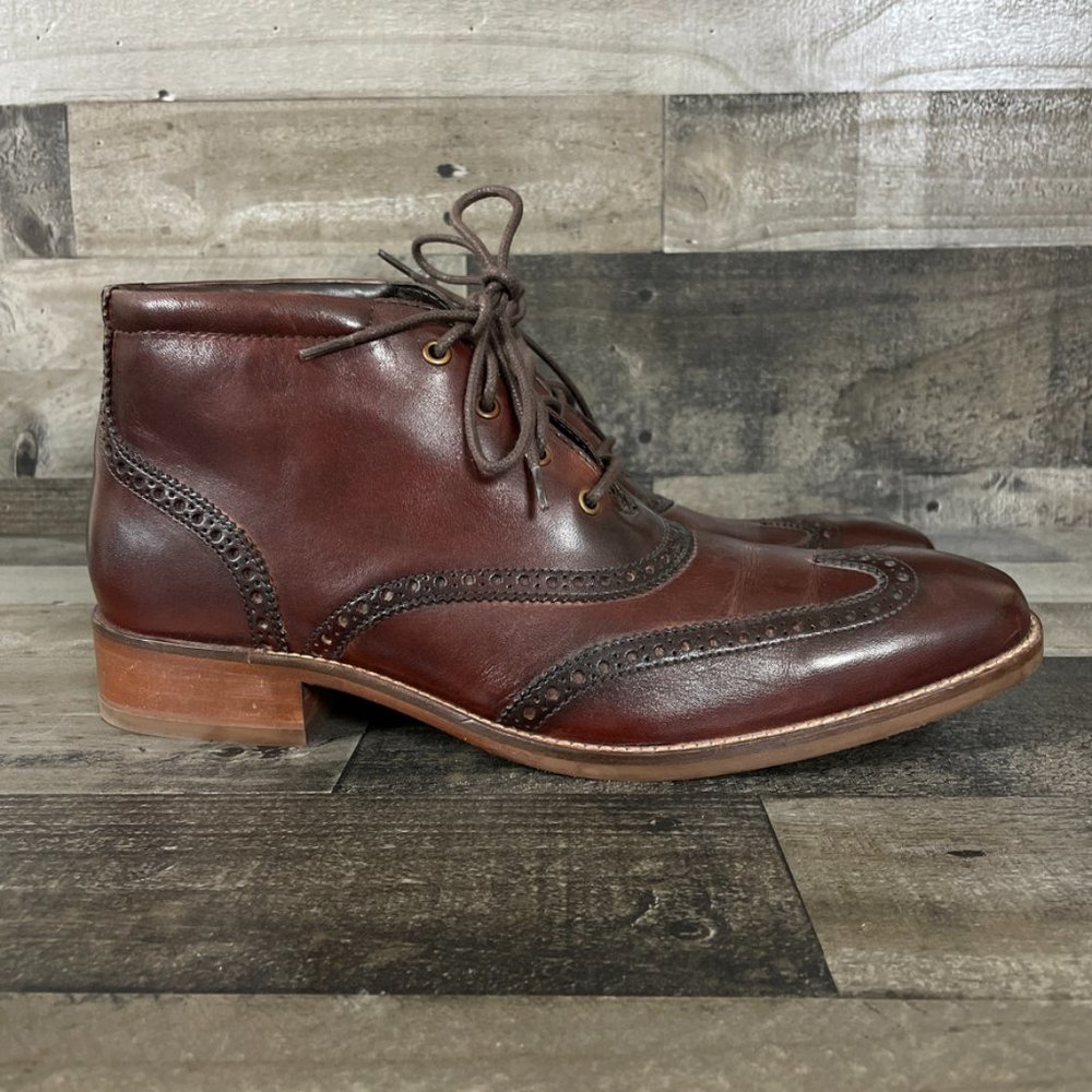 Cole Haan Liam Mens 10 Burgundy Brogue Wingtip Ankle Chukka Boots C11053 - Picture 2 of 11